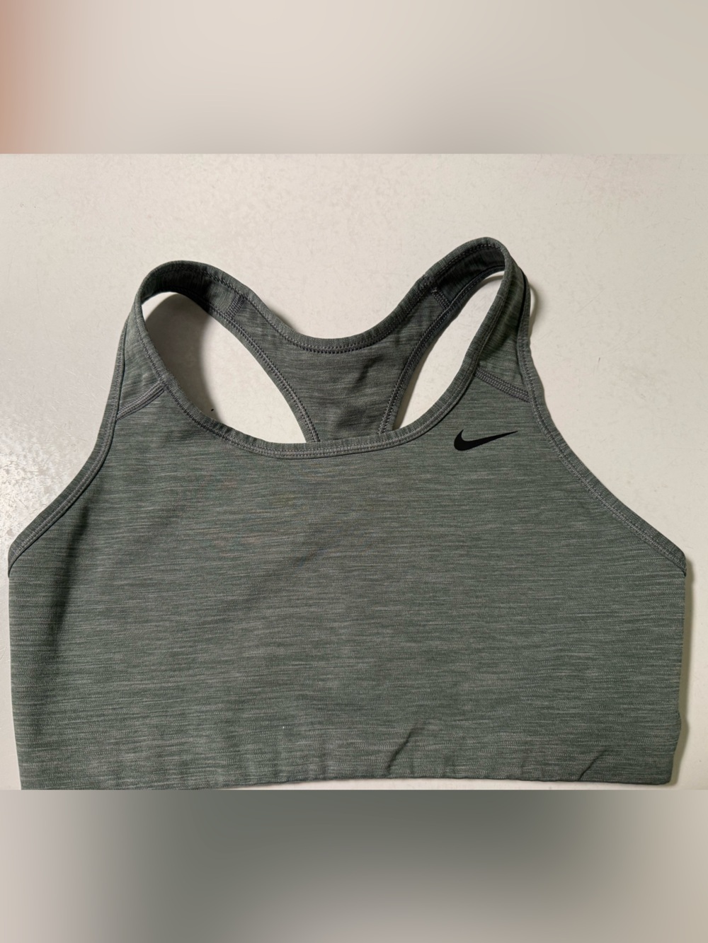 Nike Heather Grey Racerback Sports Bra with Black Swoosh
